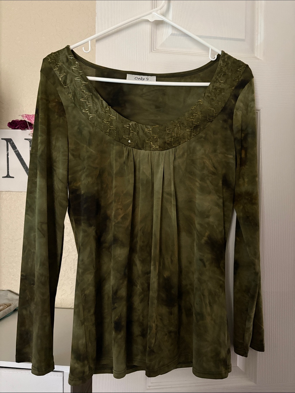 Only 9 Olive Green Embroidered Scoop Neck Blouse